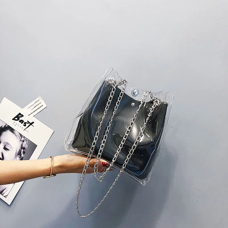 Women Small Bucket Bags Plastic Transparent Totes Composite Chain Bag Female Mini Jelly Handbags