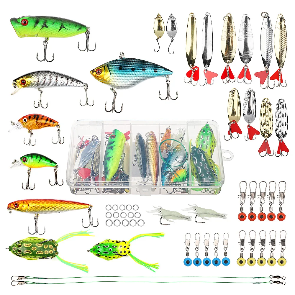 

DONQL Fishing Lure Set Mixed Minnow Spoon Soft Frog Fishing Bait Kit With Box Popper Crankbait Fishing Tackle Set Accessories