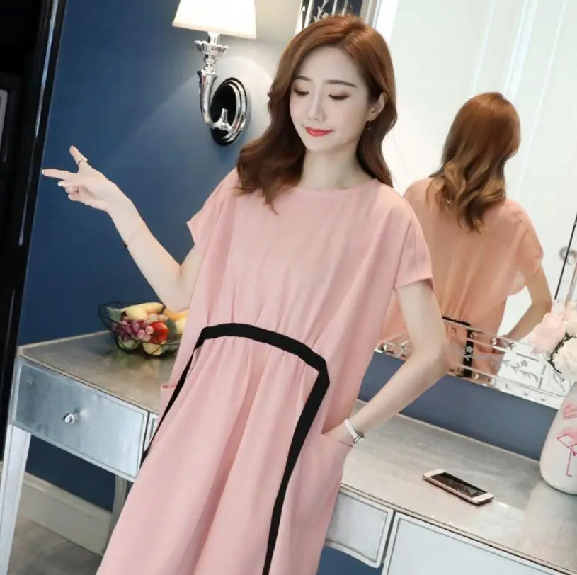 Pregnant Women Clothing Maternity Nursing Summer Dress With Elastic Waistband Clothes Pregnant Women Sweety Pregnancy Dress
