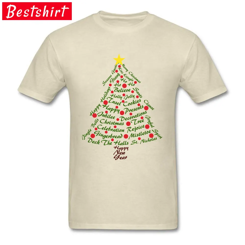 O Neck Typography Christmas Tree All Cotton Man T-Shirt Summer Short Sleeve Tops Shirt Coupons Printed Tops Shirts Typography Christmas Tree beige