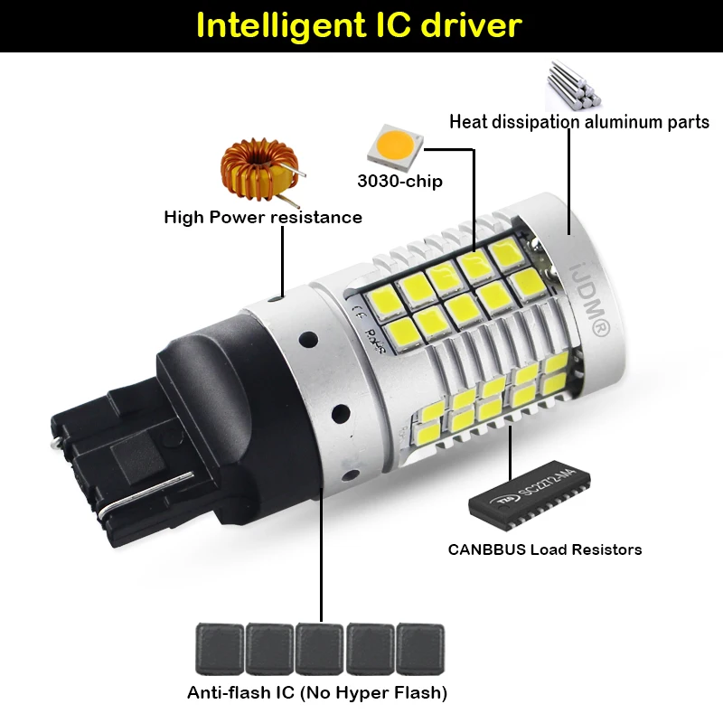 2 шт. Canbus Error Free 21 Вт 55-SMD-3030 7440 7444 T20 W21W светодиодный Замена лампы соответствует европейским размерам резервные фары заднего хода автомобиля, автомобильный светодиодный