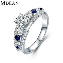 MDEAN 925 sólido plata esterlina CZ diamond joyería zafiro anillos de compromiso para la mujer azul de la boda las mujeres anillos de plata MSR477