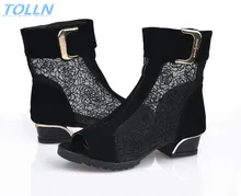 2017 fashion women’s spring and summer shoes open toe sandals lace net boots thick heel sandals gauze size35-39