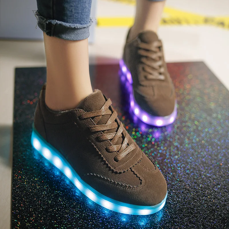 

Korean new winter with cashmere LED light shoes colorful USB charging luminous lamp luminous shoes flat shoes