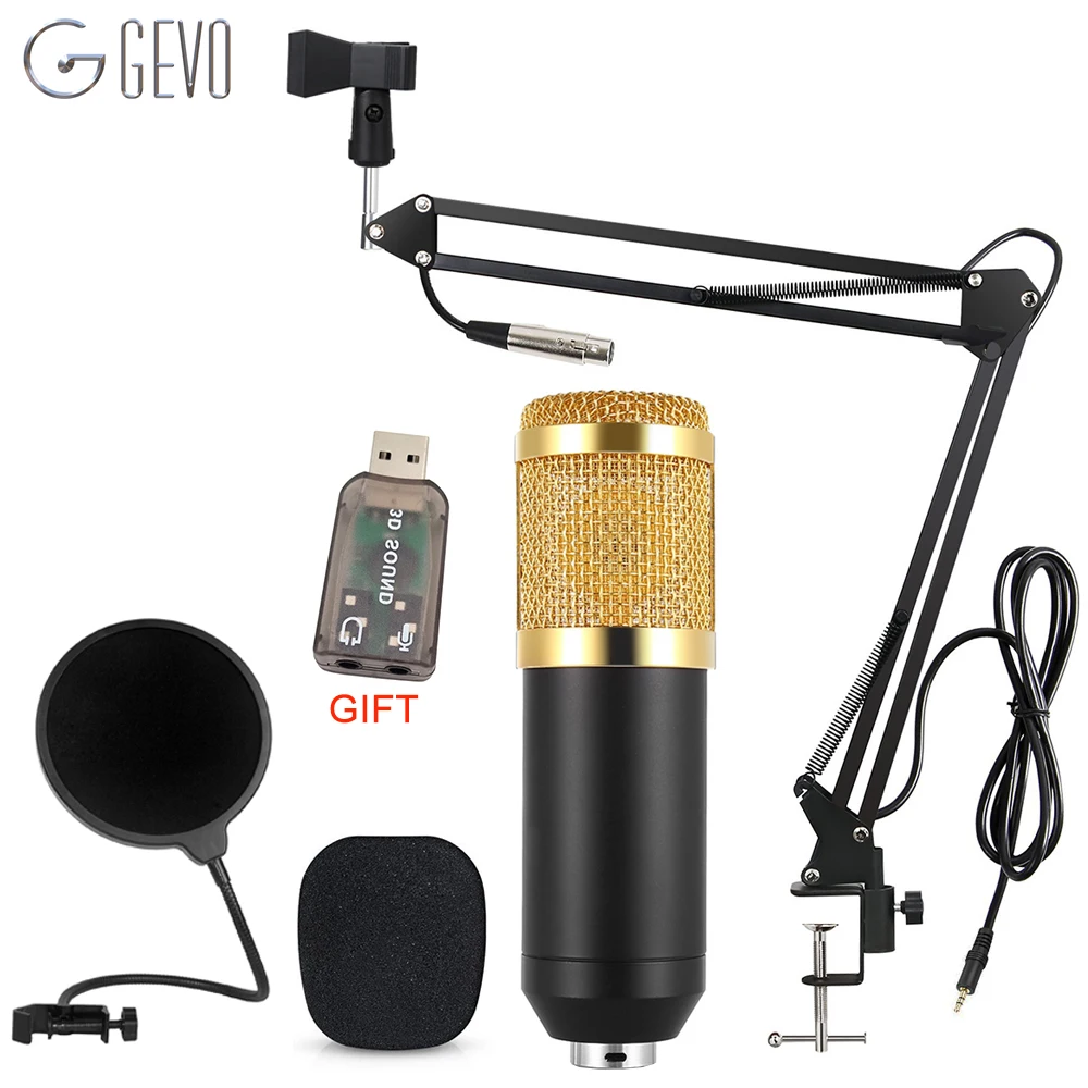 Günstig GEVO BM 800 Computer Mikrofon Für Karaoke Pc Wired Studio Kondensator Mic Mit Stativ Und NB 35 Suspension Arm Pop filter