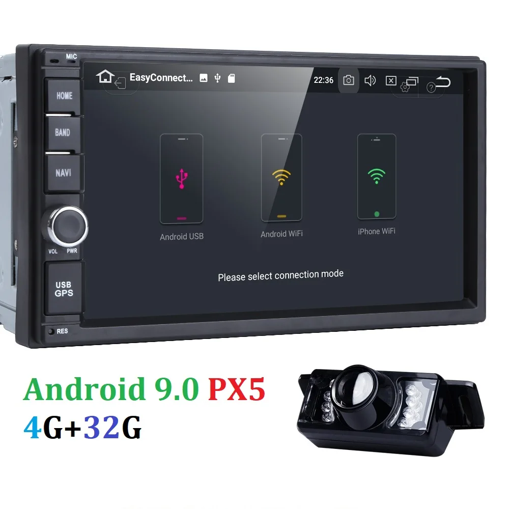 Best 4GRAM+32GROM Auto Radio 2 DIN Android 9.0 7Inch 1024*600 Touch screen Universal Car NO DVD Player GPS Stereo Support BT DAB CAM 2