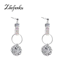 Circle Flower Drop Earrings Crystal Jewelry Fashion Temperament Women Bride Earrings Wholesale New Korean Long Earrings