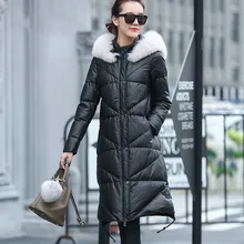 Ptslan Fox Fur Duck Down Jackets Women Long Winter New Exceed Soft Leather Coat Thickening Sheep Skin