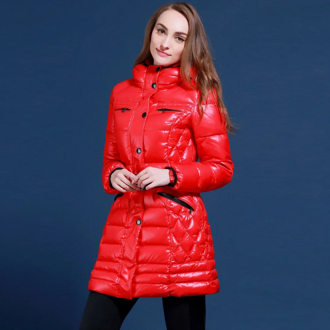 European brand snowimage Simple and stylish thick down jacket and long sections Hooded Russian students duck