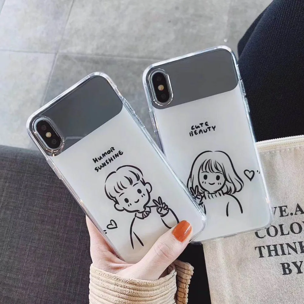 

INS ultra sleek minimalist cute mobile phone case for iphone Xs max Xr Xs X 6 6s 7 8 plus protector boy girl couple mirror style