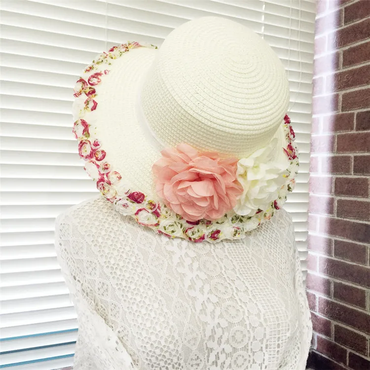 2018 Summer New Arrived Sweet Lady Lace Floral Straw Hat Outdoor Sunscreen Casual Beach Sun Hat ACA79 (12)
