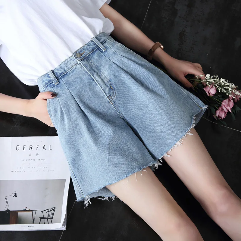 Новинка 2019 года дикий девушка джинсовые шорты корейский обувь для девочек Высокая талия XL широкие горячие короткие тонкие джинсовые шорты