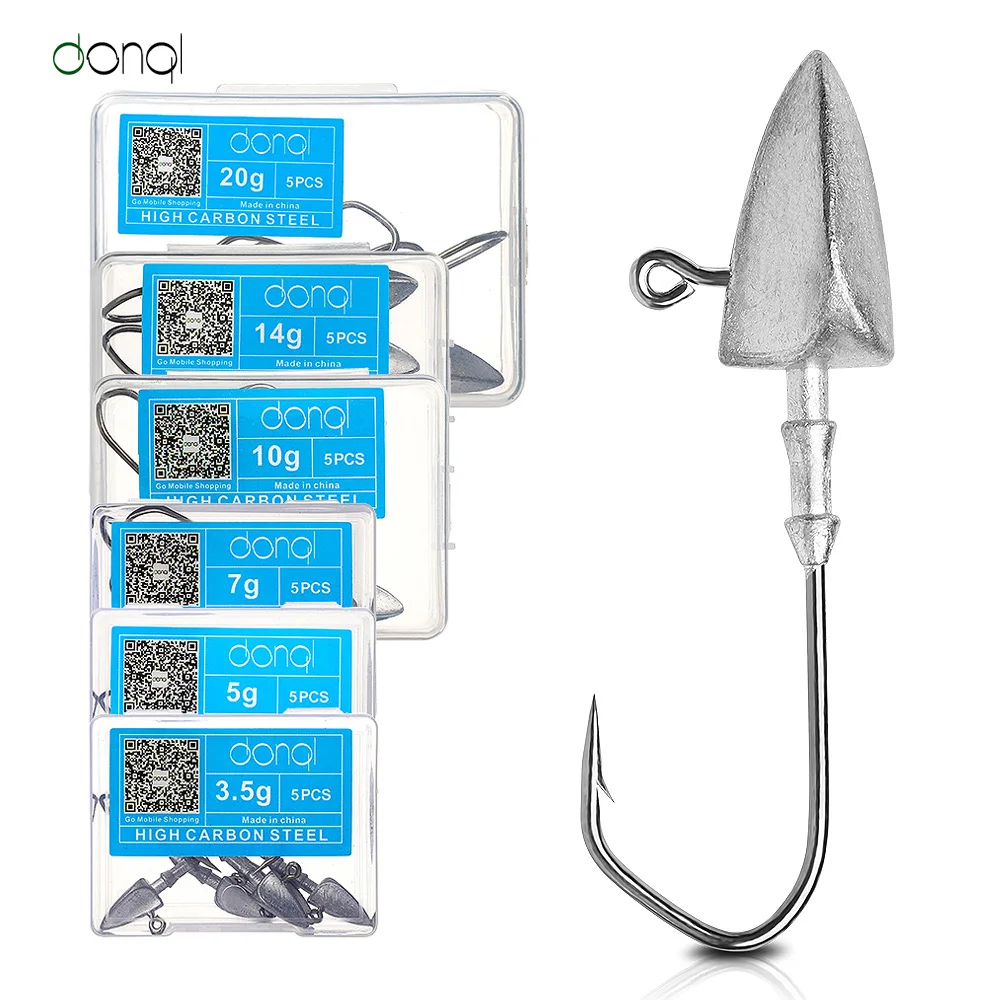 

DONQL 5Pcs/box Lead Jig Head Barbed Hook Triangle Jig Hook for Carp Fishing Soft Bait Worm Fishing Tackle Accessories