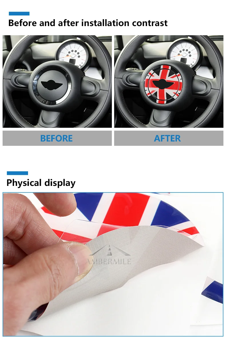3D Car Steering Wheel Center Stickers Covers Decoration for Mini Cooper Countryman R55 R56 R57 R58 R60 R61 Accessories (3)