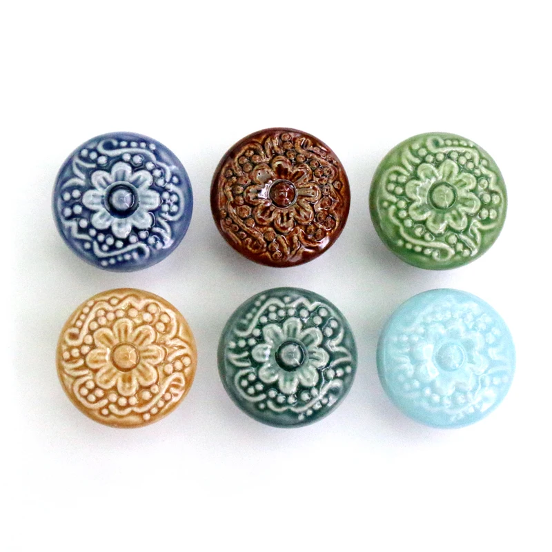 

1x Nordic Style Ceramic Embossing Wardrobe Kitchen Garden Door Handle Modern Furniture Hardware Cabinet Handle 44mm