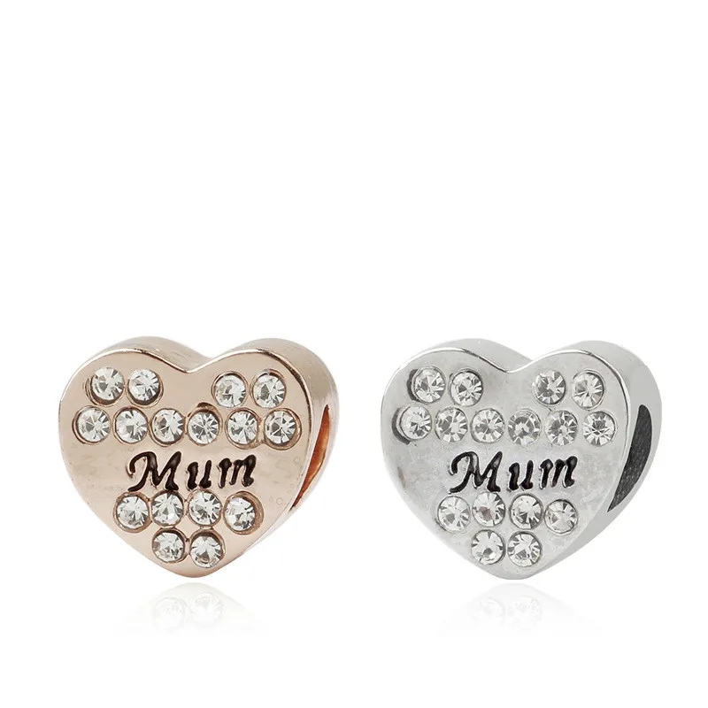 

5PCS Fine Quality Silver Charms White Crystal Mum Heart Beads Dangle Fit Original Bracelet Necklace Authentic Jewelry Month Gift