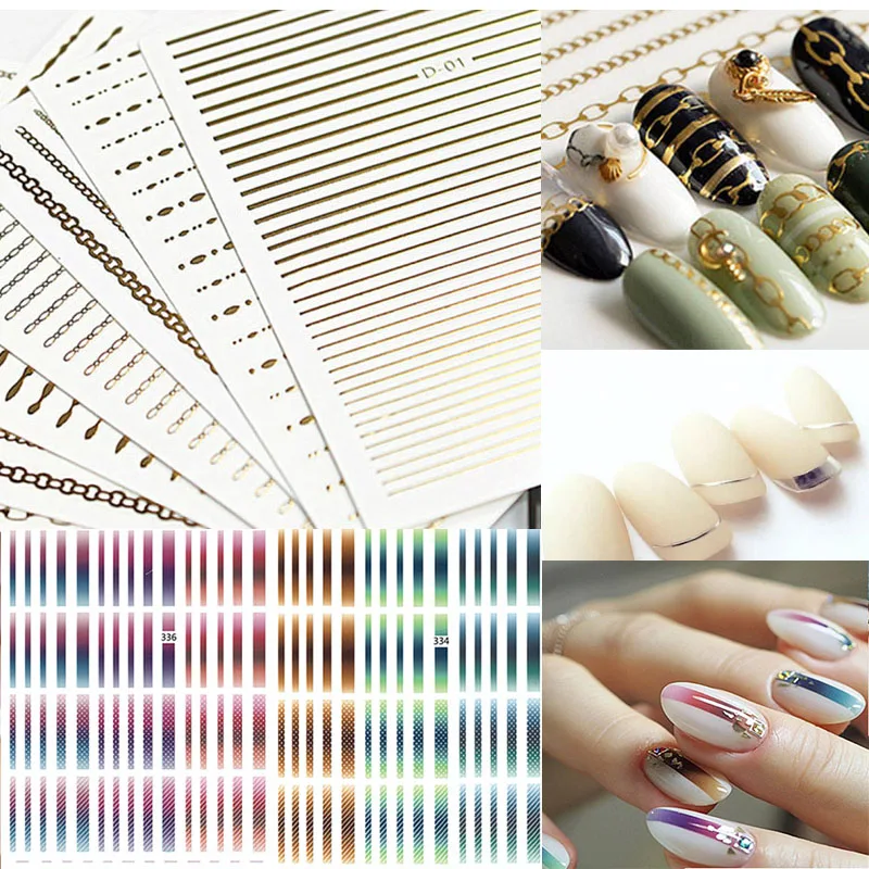 

1pc Curve Stripe Lines Design self-Adhesive 3D Nail Sticker Multi-color Metal Strip Tape DIY Foil Manicure Decoration Nail Decal