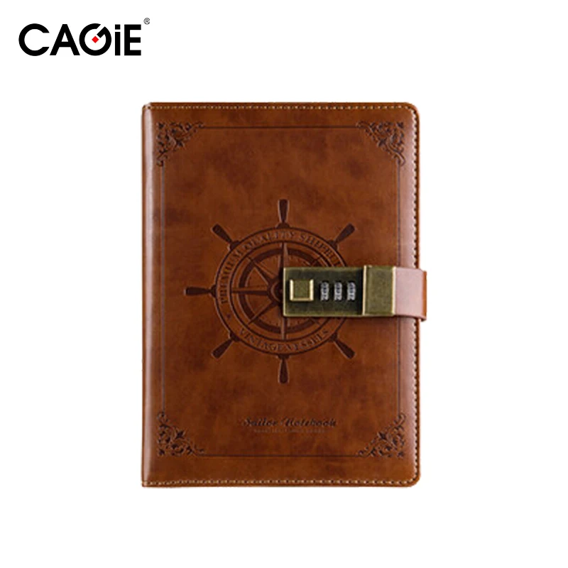 CAGIE Vinatge Leather Passcode Lock Notebook Diary with Lock Personal