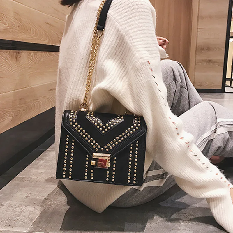 

Brand Style Frosted Rivet Square Bag Female New Chain Shoulder Female Bag Fashion Small Bag Shoulder Messenger Bag