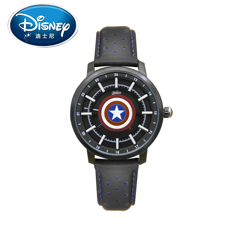 

Disney Men Watch Student Avenger Genuine Brand American Captain Fashion Simple Cool Wristwatches Girls Gift Leather Strap clock