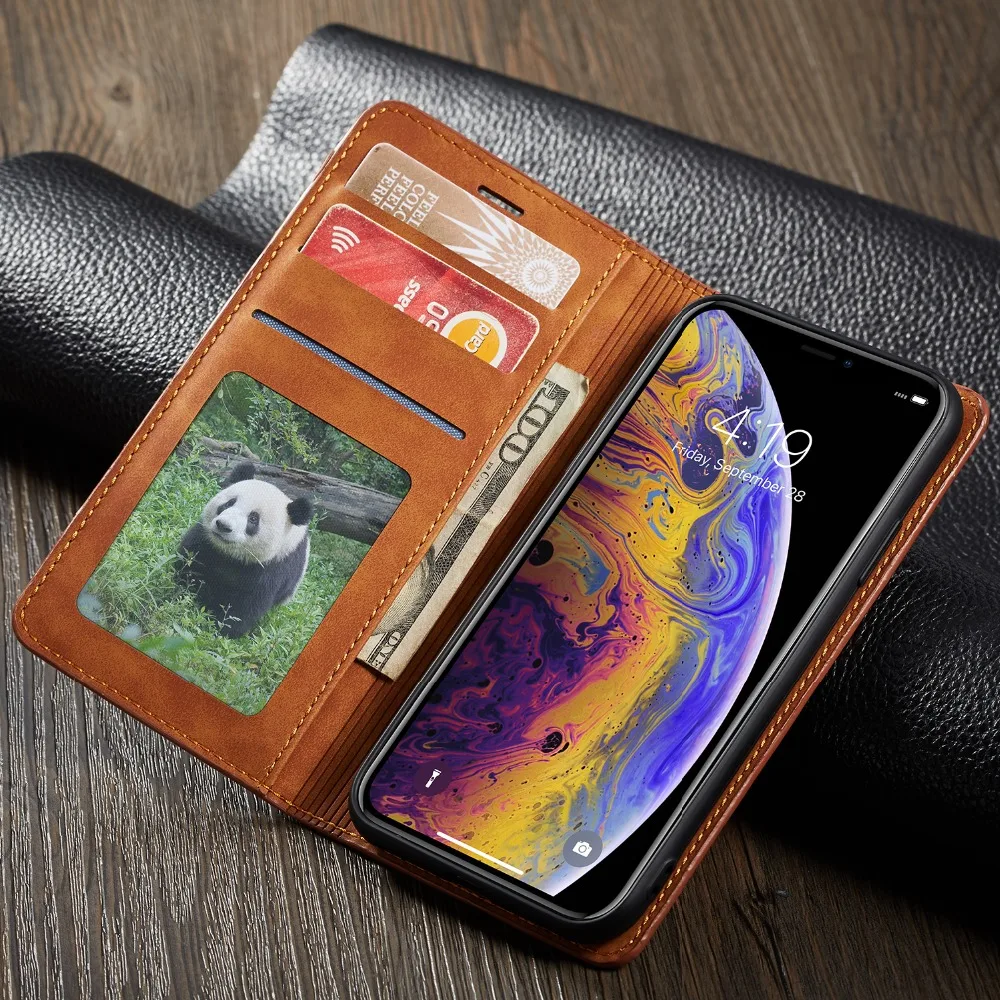 Роскошный кожаный чехол для iphone X Xs Xr 6s 7 8 Plus с откидной крышкой Магнитный книжка