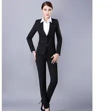 Pants suit style woman suit long sleeve formal occasion ladies suit interview black color high quality woman suit jacket+pants