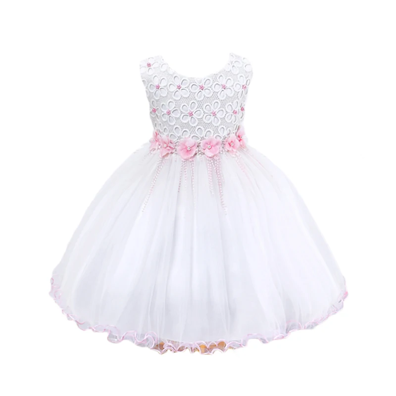 

Girls Princess Dress Ball Gown Kids Dresses Sleeveless Lace Mesh Flower Children Evening Dress New Summer White Girl Clothing