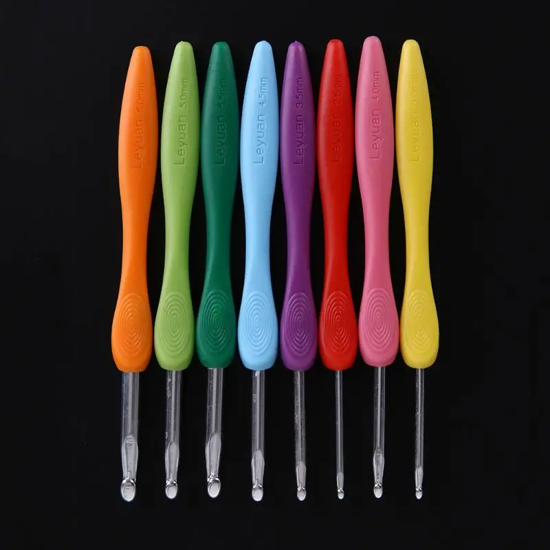 

8 Pcs/set Crochet Hook Set Aluminum Ergonomic 2.5-6.0mm Crochet Needles with Colorful Soft Rubber Grip Cushioned Handles Needles