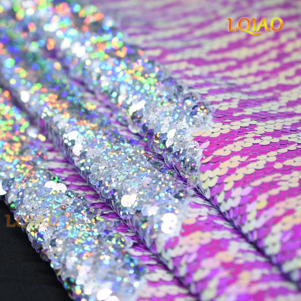 Dot Pink White Laser Silver Reversible Sequin Fabric 03