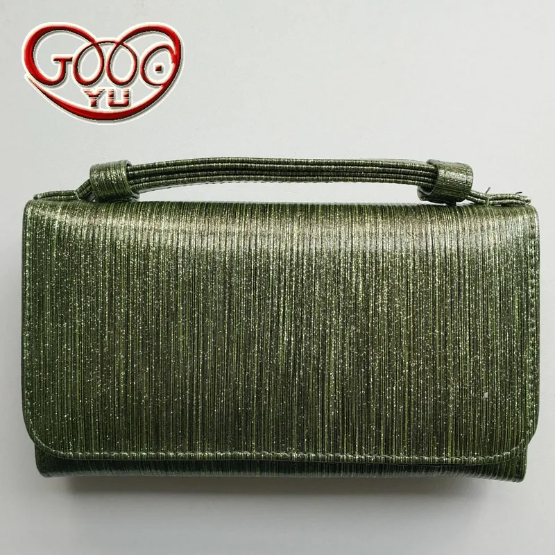 

European and American style new ladies horizontal square leather wallet first layer of pearl pearl fine striped handbags