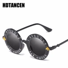 Ретро Круглые Солнцезащитные очки женские брендовые дизайнерские английские буквы пчела металлическая оправа Круглые Солнцезащитные очки Модные женские оттенки