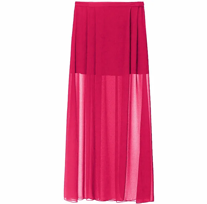Новинка, модные женские длинные юбки, Женская открытая боковая юбка с разрезом, длинная юбка макси, темно-синий/черный/красный/розовый размера плюс, vestidos M-3XL - Цвет: rose red