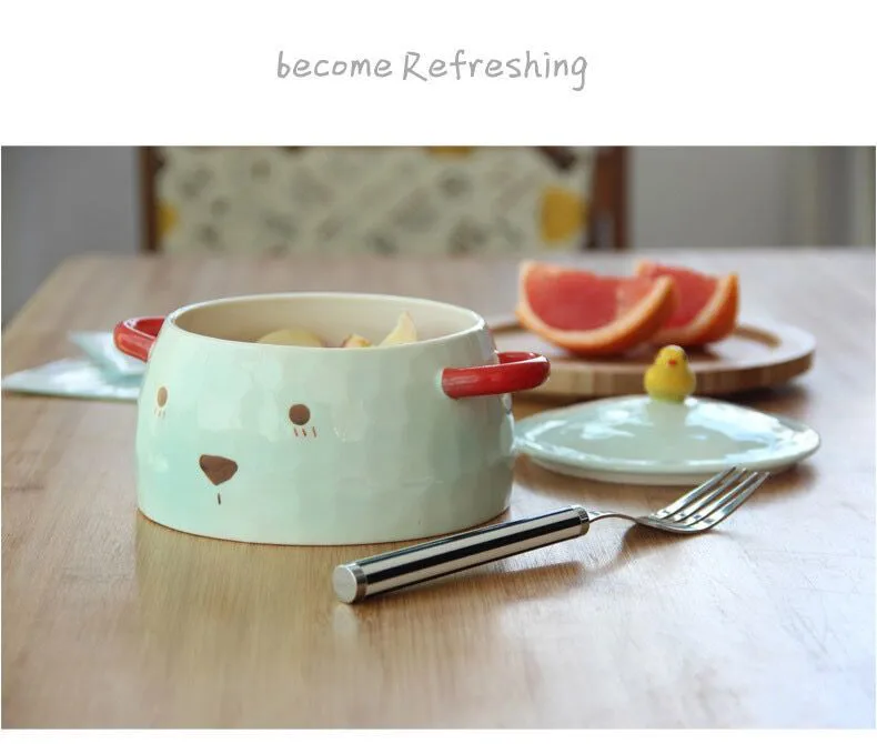 HOMI Creative Bear ceramics Bowl With lid Salad Ramen Soup Rice  Tableware Bowls Kids Food Container Instant noodles For Kitchen04_