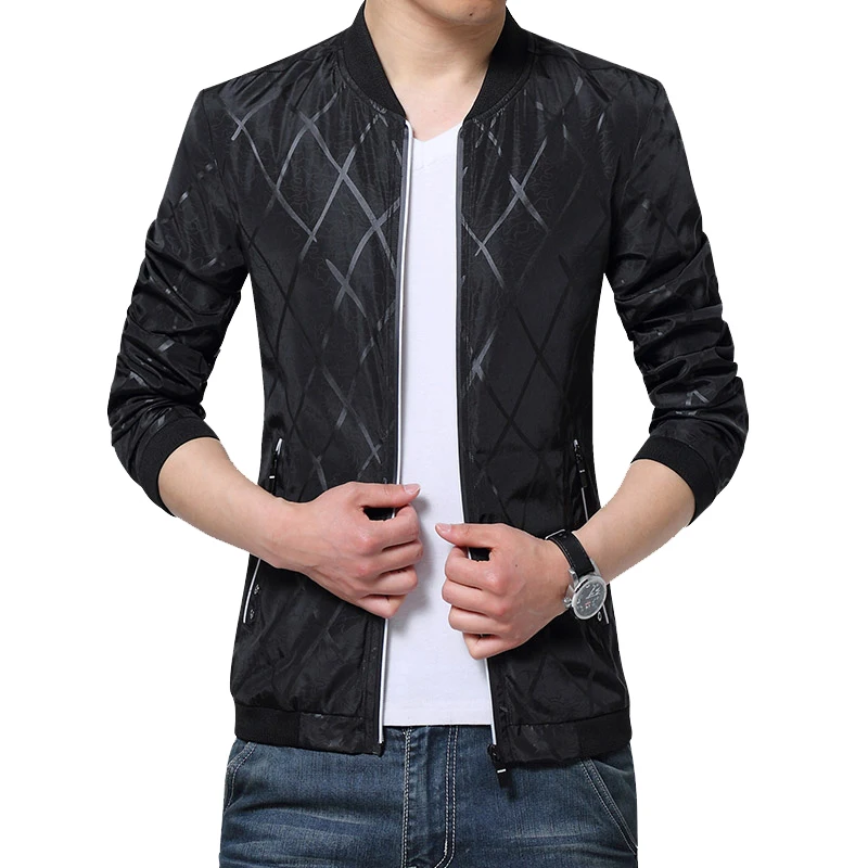 

LEGIBLE 2018 New Spring Autumn Casual Solid Fashion Slim Bomber Jacket Male Overcoat plaid thin Jackets Coat Men's Jacket 4XL
