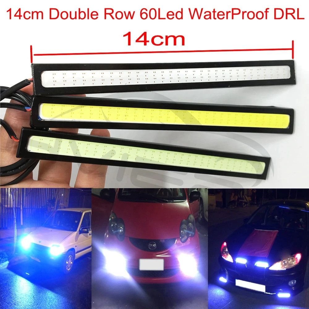 

1Pcs 14cm Car LED COB Auto DRL Driving Daytime Running Lamp 60Leds Double Row Bulb Fog Light White Blue Bright Waterproof DC 12V