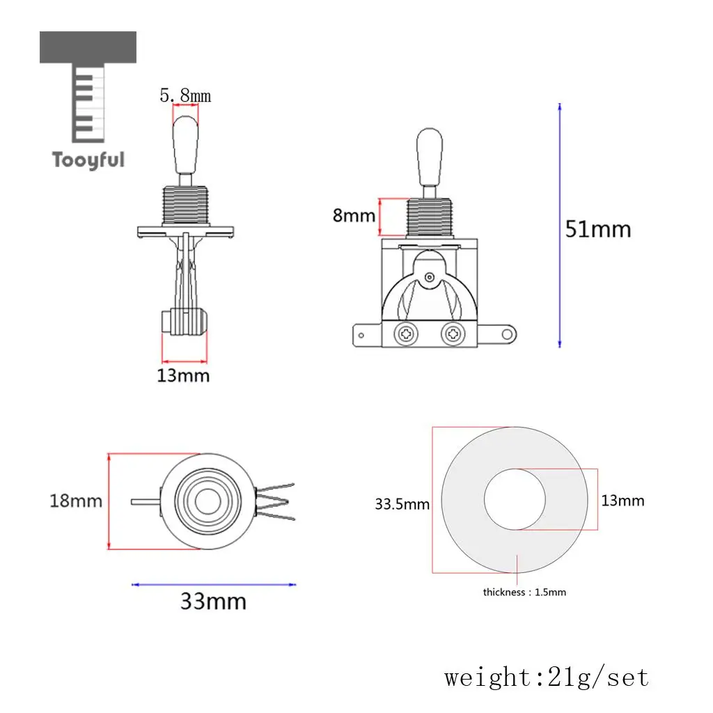 Tooyful Electric Guitar 3 Way Toggle Switch with Rhythm Treble Washer Ring Set Musical Intrument Parts