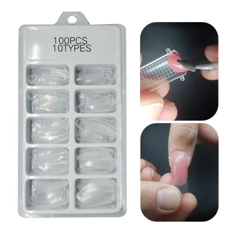 

100 Pcs Quick Building Mold Tips Nail Dual Forms Finger Extension Nail Art UV Builder Poly Gel false nails nail art supplies