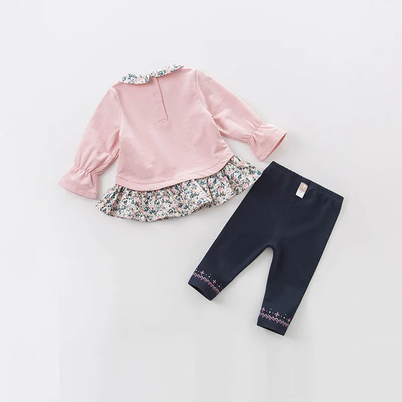DB7390 dave bella/весенние комплекты одежды для маленьких девочек детский розовый костюм с принтом детская одежда для малышей высококачественная одежда