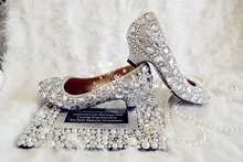 2016 Gorgeous Handmade Spring 4cm Low Heel Lady Wedding Dress Shoes Bridal Shoes Diamond Woman Evening Prom Party Dress Shoes