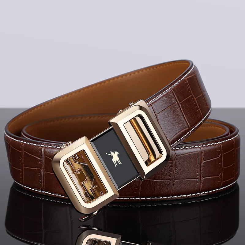 Tanie Williampolo automatyczna bezzębna klamra ze stopu mężczyzn pasek ze skóry naturalnej pasek ze skóry bydlęcej dla mężczyzn Business paski męskie 19540 42P