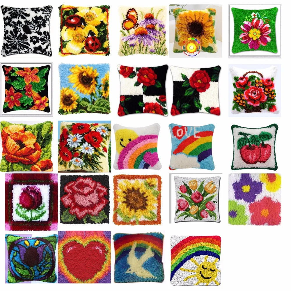 

flowers 5 Cushion Latch Hook Kit Pillow Mat DIY Craft Flower 2CM 2CM Cross Stitch Needlework Crocheting Cushion Embroidery