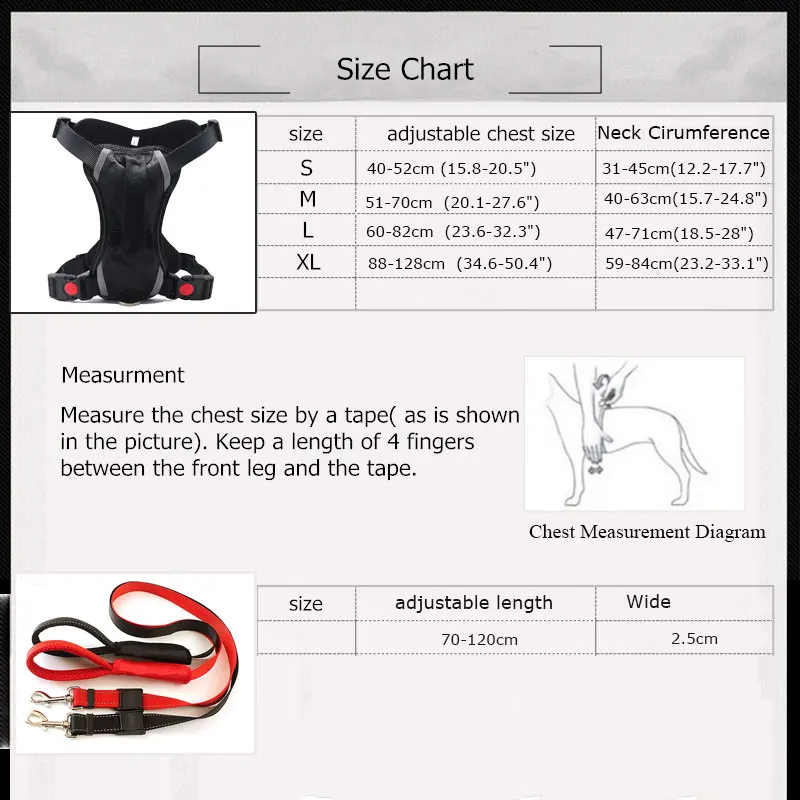 dog harness size chart