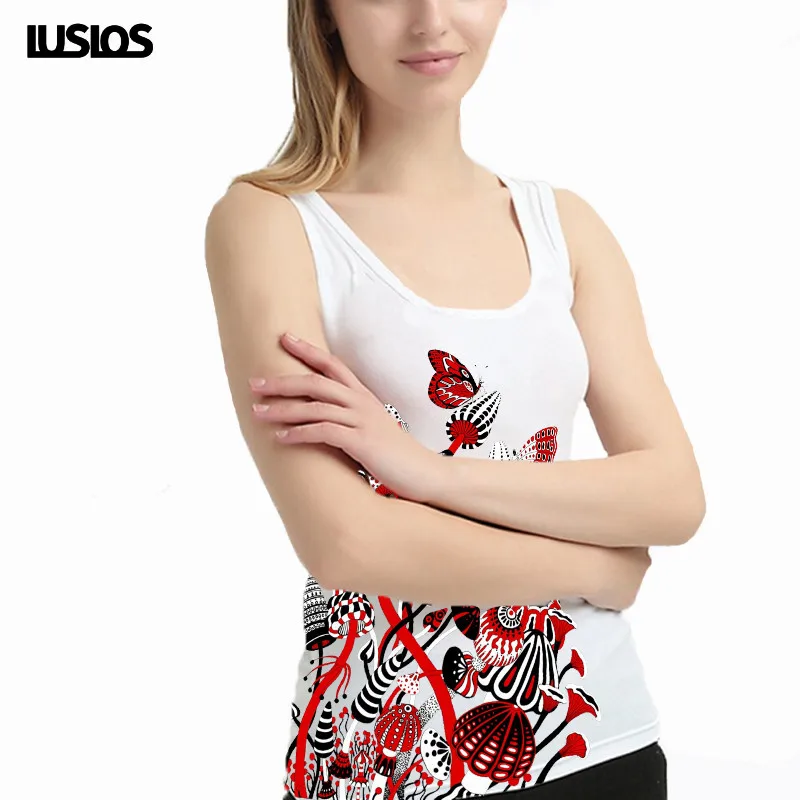 

LUS LOS funny Mushroom butterfly printed tank top for Women fashion summer tank top work out street sport women tank top