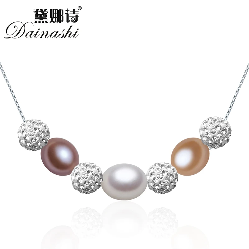 Dainashi реальные 925 серебро цепи коробки изделия с пресной воды Жемчужное ожерелье