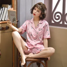 AEOZRING New Lady's Short Sleeve Sleepwear Suit Summer Ice Silk Short Sleeve Sleeve Lovely Summer Silk Suit Woman