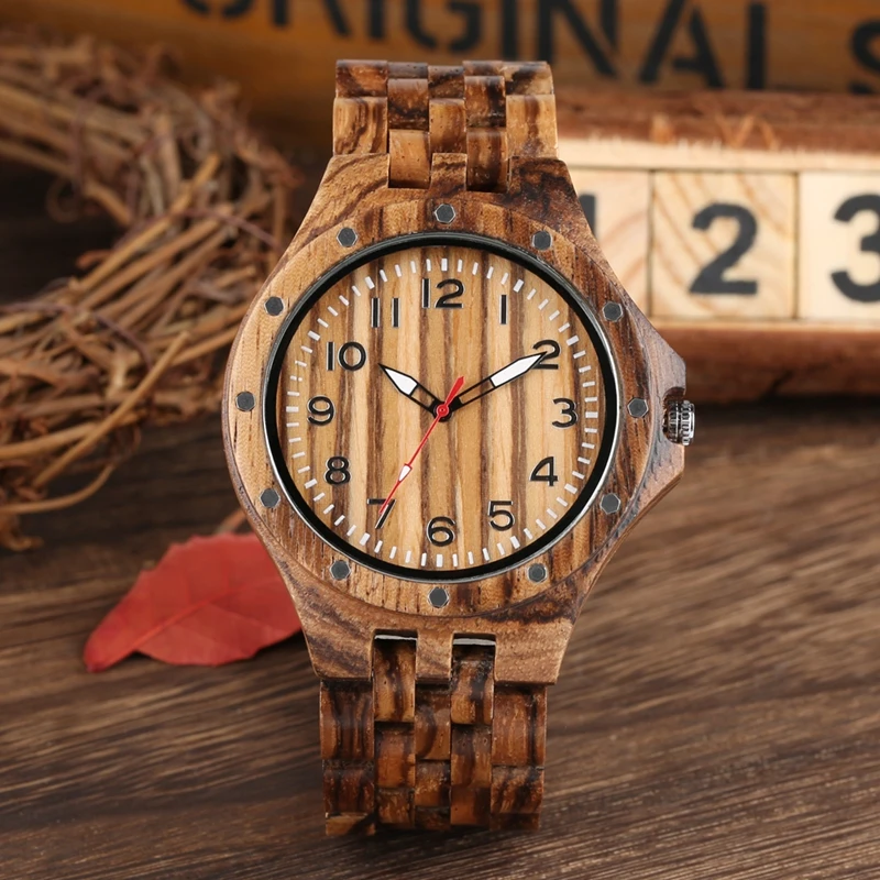 Vintage Wooden Watch Men rivet Case Zebra Wood Watches for Man Hour Clock Full Wooden Bracelet Quartz Wristwatches Gifts Items 2019 2020 2023 (5)