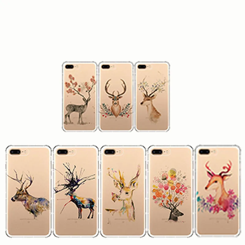 Beautiful Animal Deer Transparent Cover Soft Phone Case for iPhone 6Plus 6SPlus 7Plus 8 Plus X