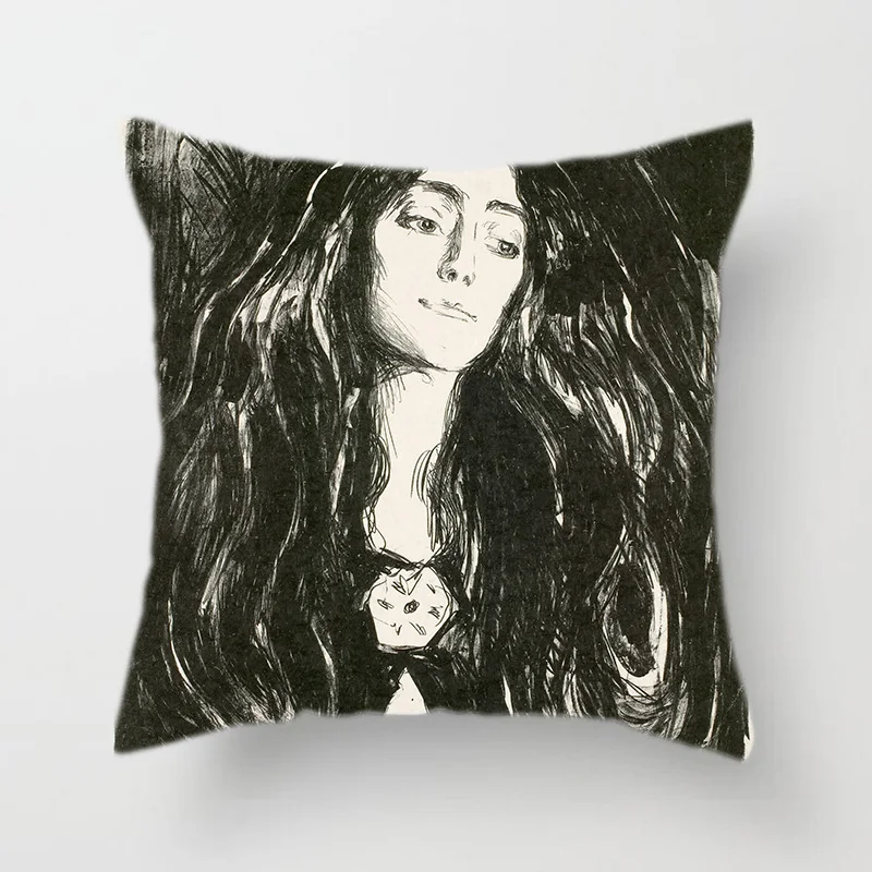 Знаменитая картина маслом, декоративные подушки, Наволочки на подушку с надписью Edvard Munch, Автопортрет для дивана, дивана, гостиной, дома