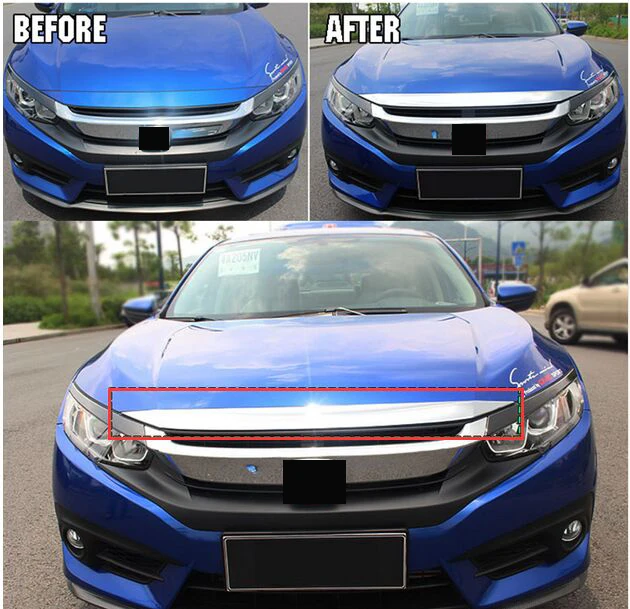 

FIT FOR HONDA CIVIC 2016 2017 CHROME FRONT HOOD BONNET GRILL LIP MOLDING COVER TRIM BAR GARNISH PROTECTOR STAINLESS STEEL
