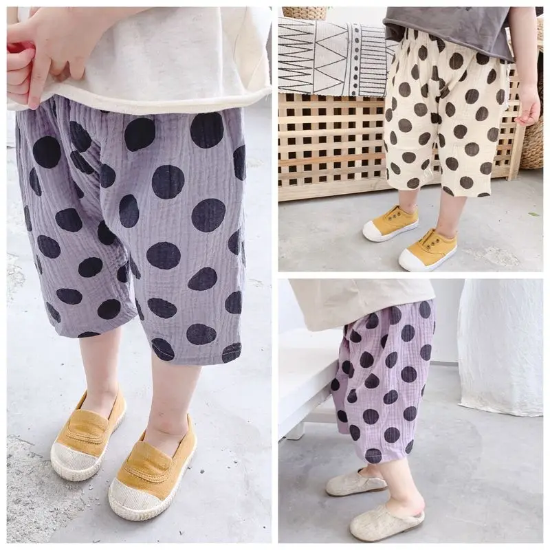 

Summer Children Sports Haroun Pants Baby Girls 2019 New Cotton And Linen Dot Loose Pants Kids Pants